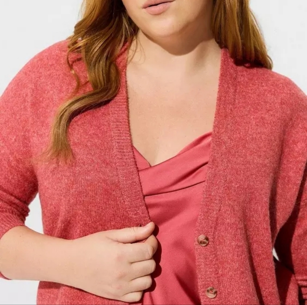 TORRID Vegan Cashmere Cardigan V-Neck Drop Shoulder Sweater Pink Plus Size 5X - Picture 4 of 13